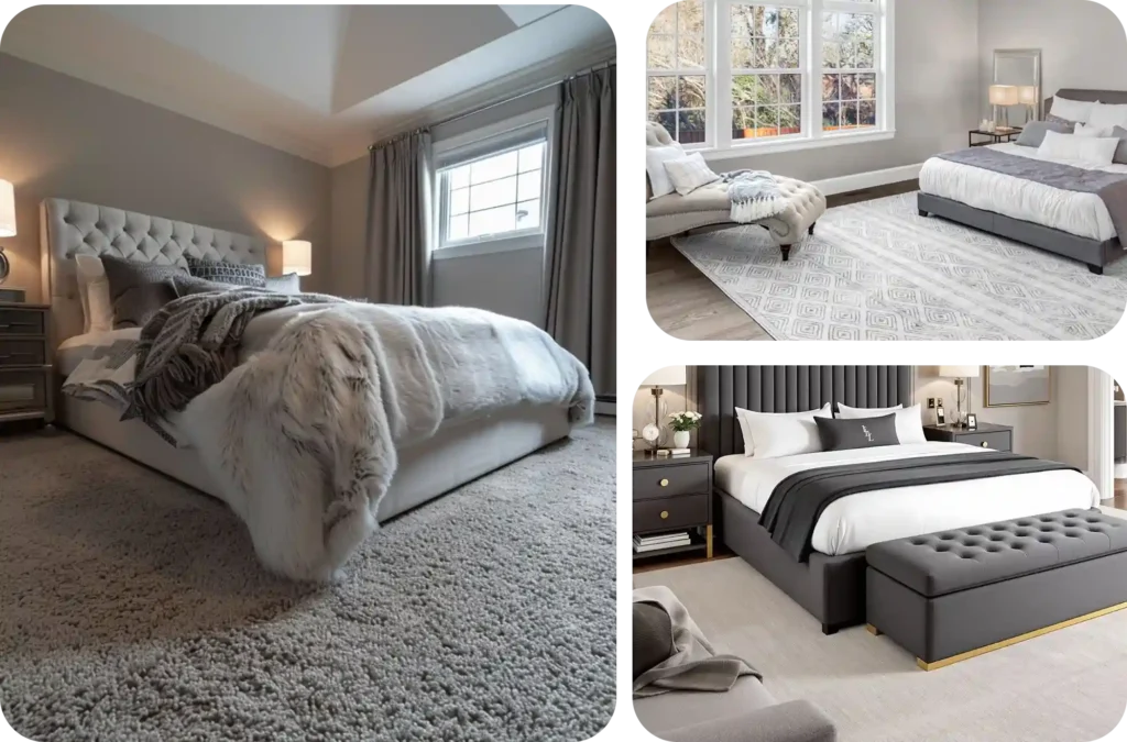 Modern Bedroom with professionally installed carpets in Dubai